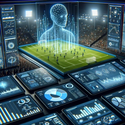 um sistema de IA analisando dados esportivos usando algoritmos complexos