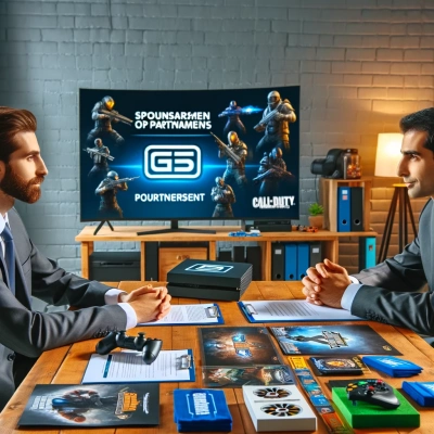 Um torneio local ou regional de videojogos animado, com jogadores e espectadores envolvidos na competição.