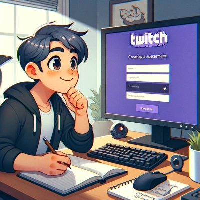 um jovem criando entusiasticamente sua conta no Twitch