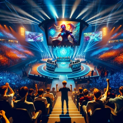 Imagem capturando a emoção em torno de uma grande competição de League of Legends
