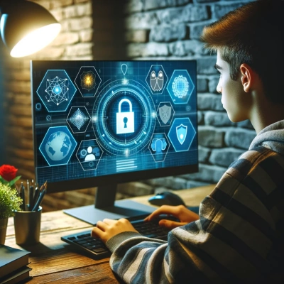 Uma pessoa aprendendo sobre cibersegurança através de um jogo educativo de computador