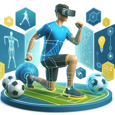 uma instalação de realidade virtual com um usuário experimentando uma simulação de treinamento esportivo